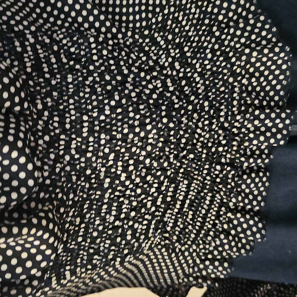 WISHLIST APPAREL Retro Navy Blue Polka Dot Ruffle Button Down Smock Poet Blouse - Picture 9 of 12